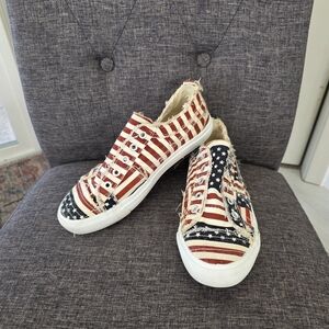 Corkys Kids Slip-On Sneakers in Red, White & Blue Flag Print